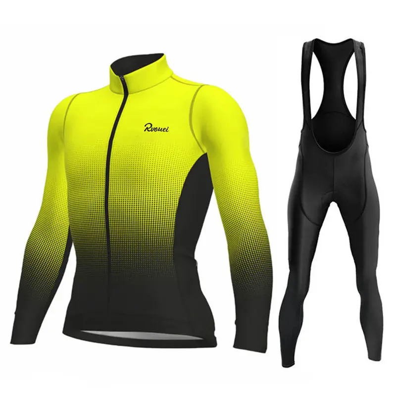 Rvouei New Summer Team Autumn Long Sleeve Cycling Jersey Set Ropa Ciclismo Men Bicycle Clothing MTB Bike Sprotswear Uniform