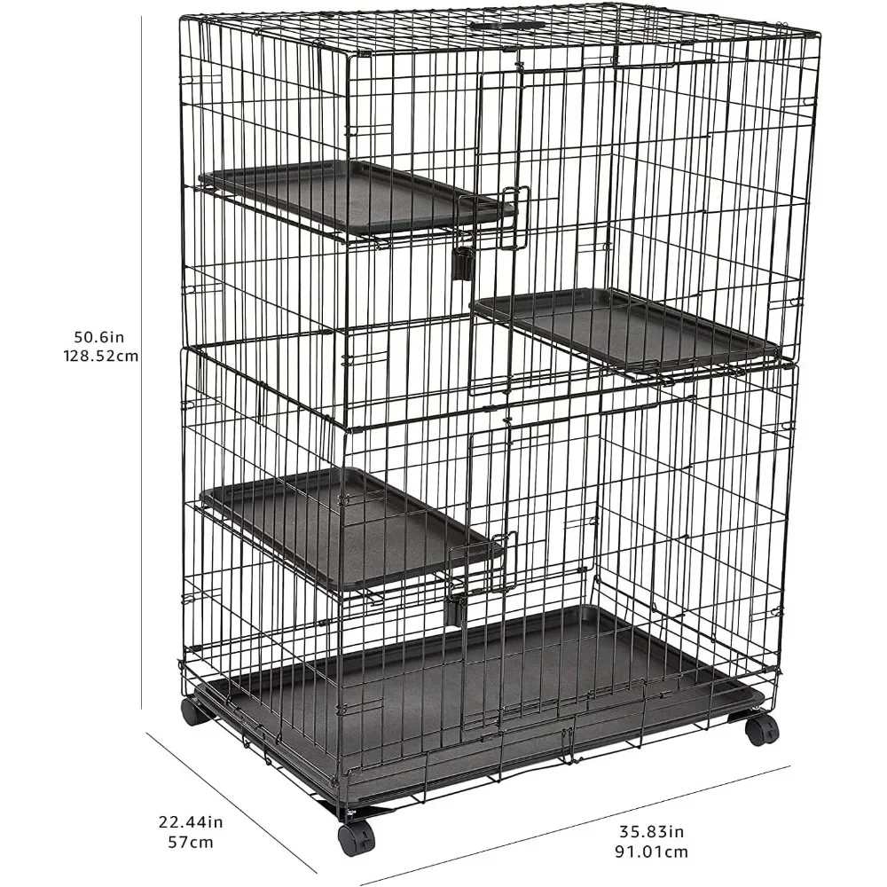 Large 3-Tier Cat Durable,Pliable Cage Playpen Box Crate Kennel-35.8"L x 22.4"W x 50.6"H, Black