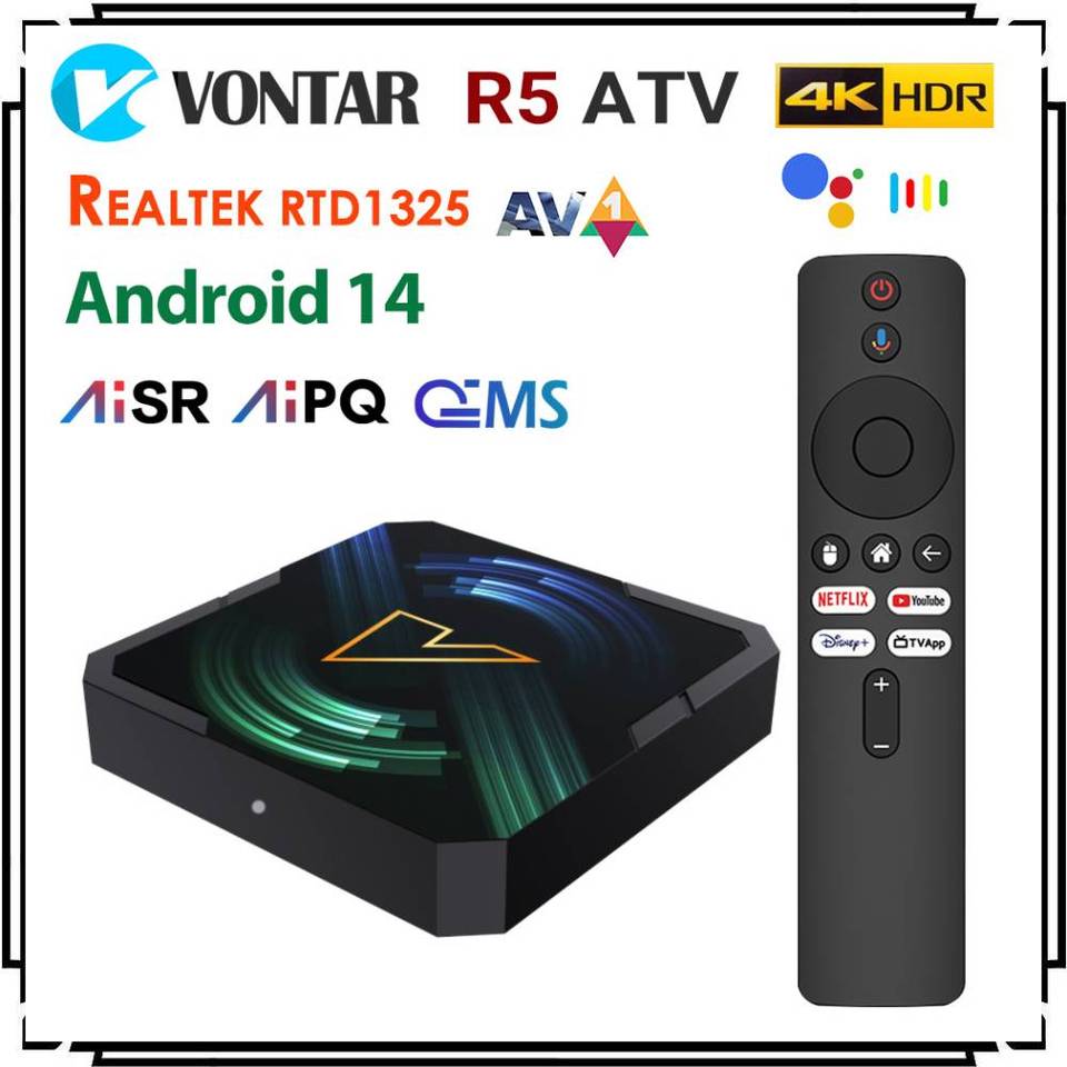 VONTAR R5 Android 14 TV Box ATV Realtek1325 CPU A55 Edge AI Mali-G57 GPU Support AI-PQ AI-SR HDR10+ Set Top Box Android 14.0