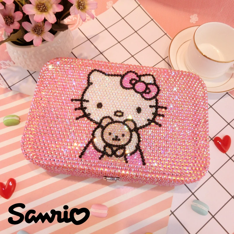 

Sanrio Rhinestone Mounted Diamond Jewelry Box Cartoon Double-layer Lockable Large Capacity Jewelry Storage Box Jewelry Sorting