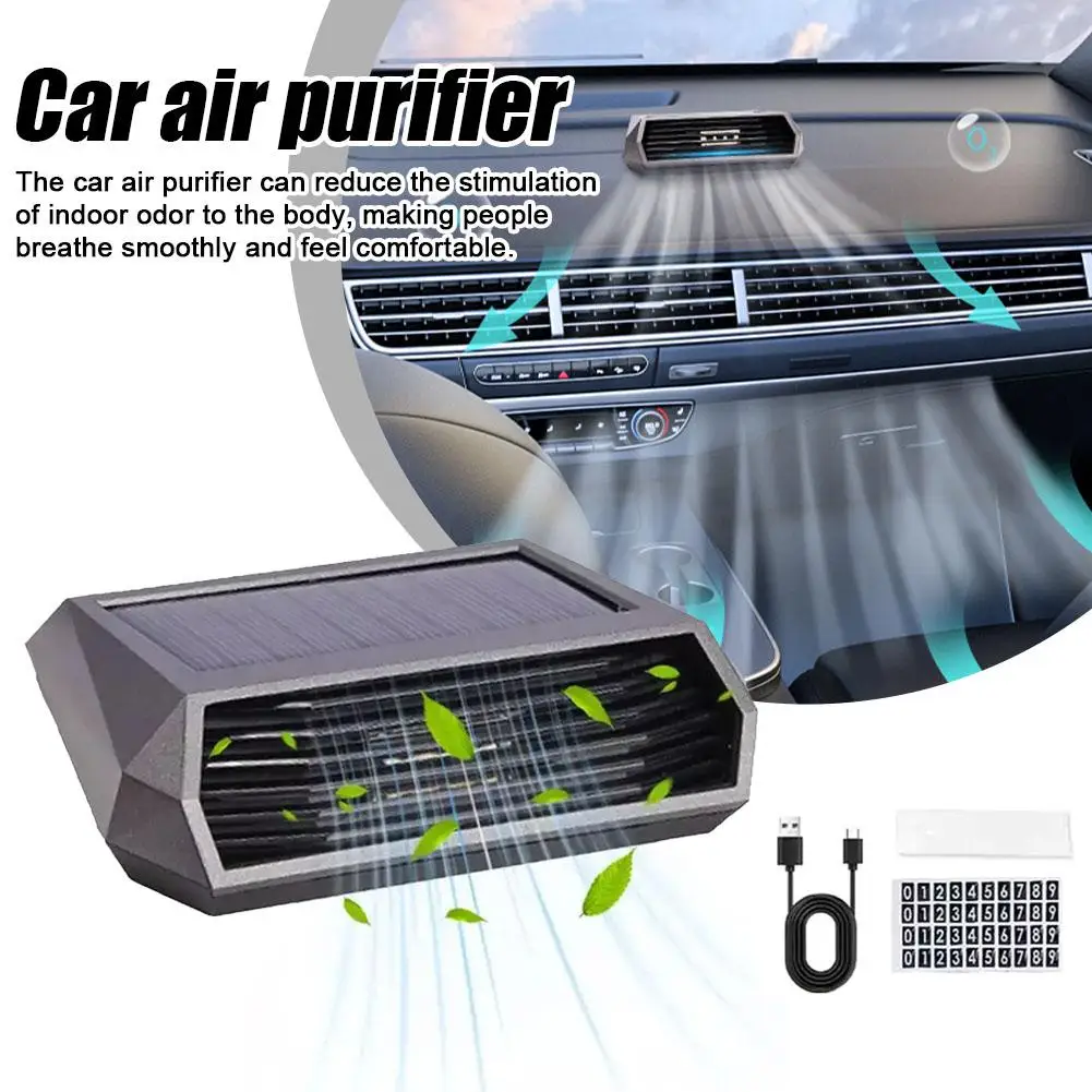 Solar Powered Car Air Purifier With Deodorizing Sterilizing Function Intelligent Energy Saving Indicator Color Changing Lig W6D8