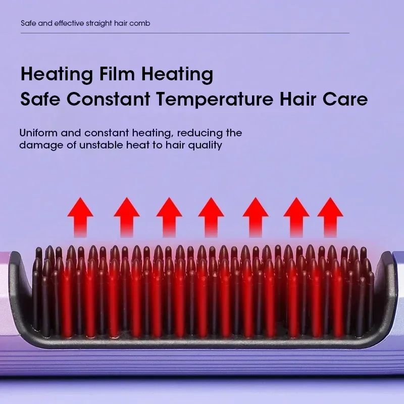 Portable Electric Hair Brushes Wireless Hot Comb Hair Brush Negative Ion Care Auto-Off Anti-Scald 3 Speed Temperature