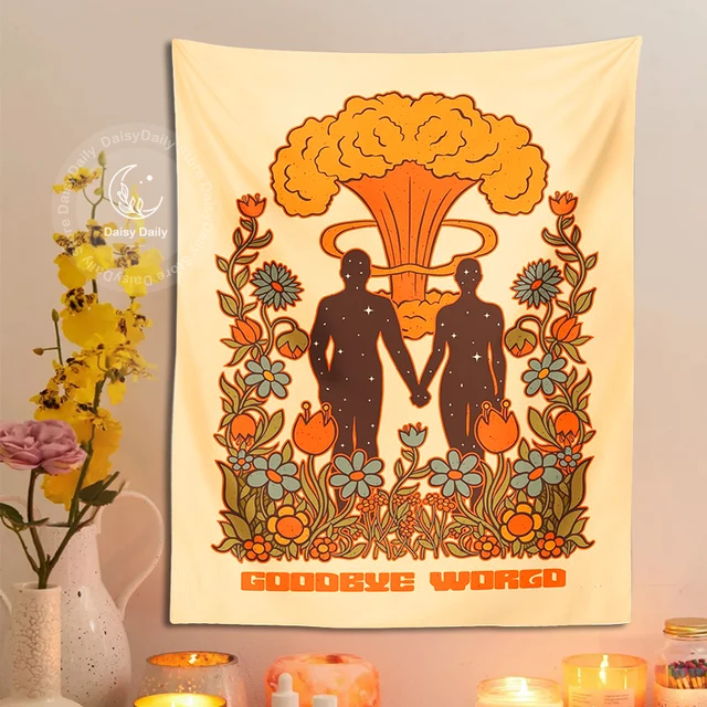 A 80 -As Évek Retro Gobelin Fala Lóg, Jó Bye Worcd Pszichedelikus Virág Ins Trippy Színes Bohémia Otthoni Kollégiumi Fali Nyomatok Dekorációs Ruhák - Image 3