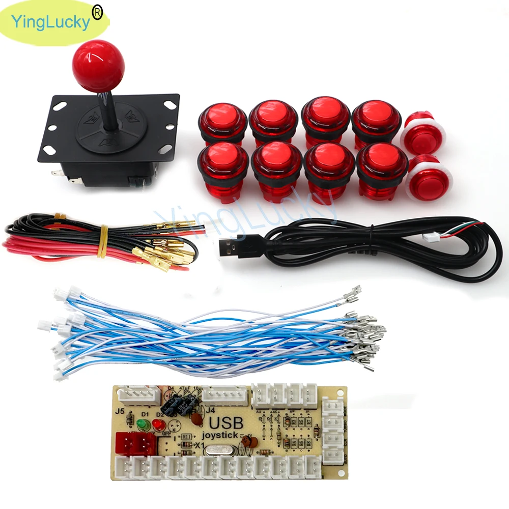 

1 player arcade LED diy kit with Baolian iron base 8p joystick arcade LED button delayed USB encoder to pc raspberry pi ps2