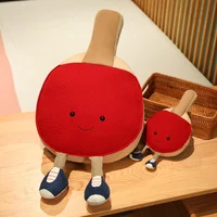 Kawaii Soft Red Table Tennis Bat with Legs Sport Plush Accessory Funny Home Office Decoration Gift 1