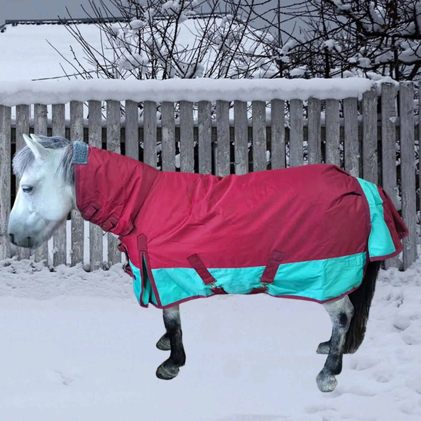 Winter Horse Blanket Belly Wrap with Hood 600D Breathable Cold Resistant Waterproof Horse Rug Horse Sheet Equestrian Apparel