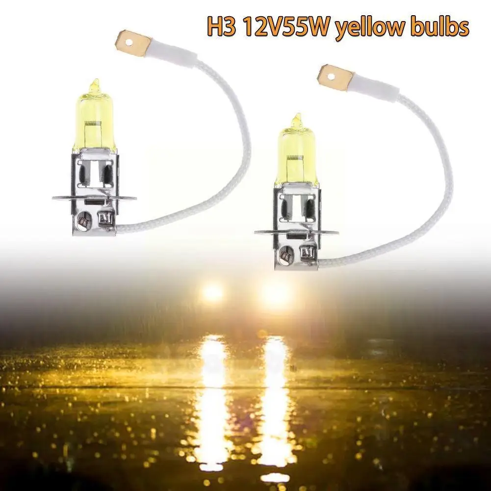 Hippcron 2 PCS H3 Halogen Lamp Yellow 12V 55W 3000K Quartz Xenon Bright ...