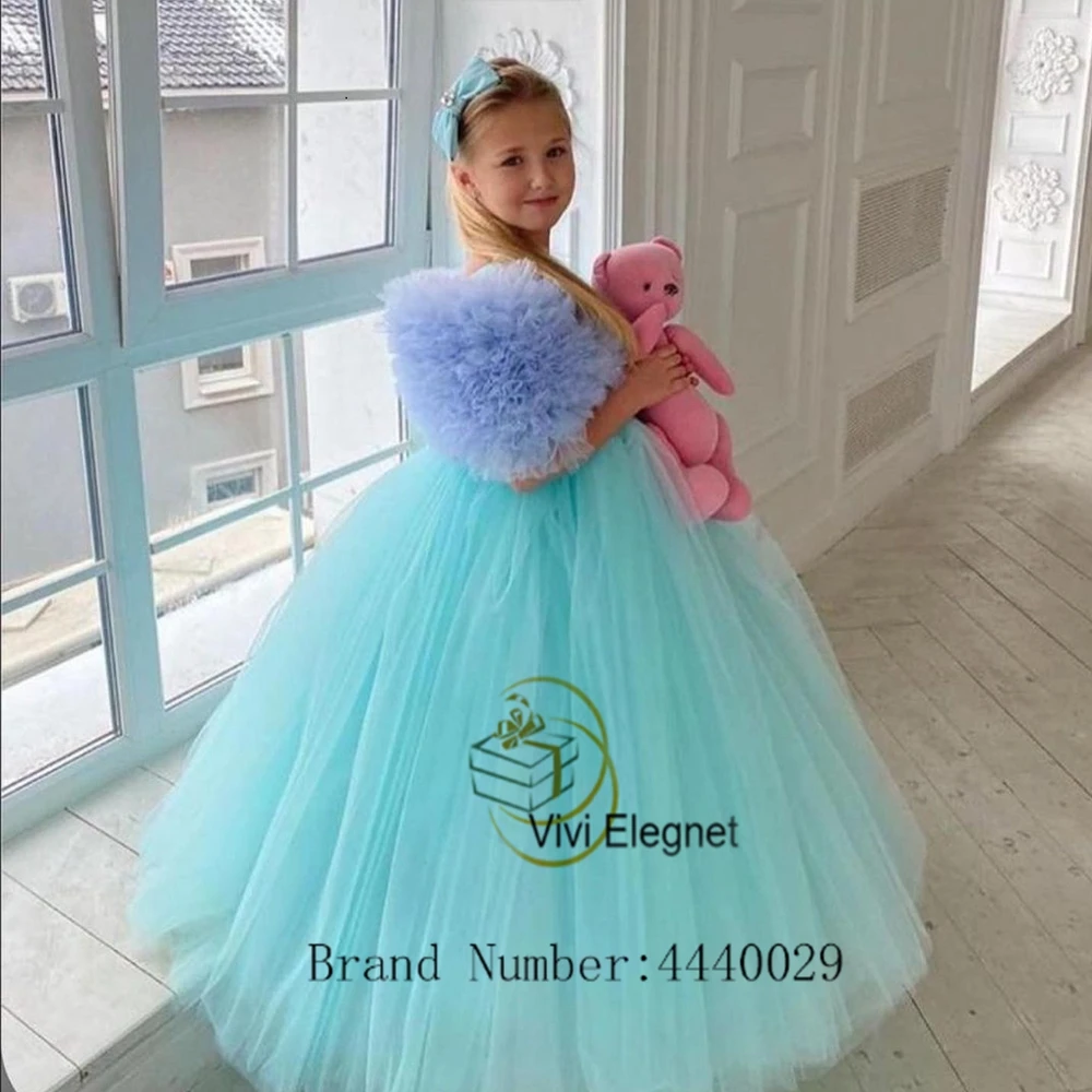 

Scoop Flower Girl Dresses for Girls 2023 Summer Soft Tulle Sleeveless Wedding Party Gowns New Floor Length فساتين اطفال للعيد