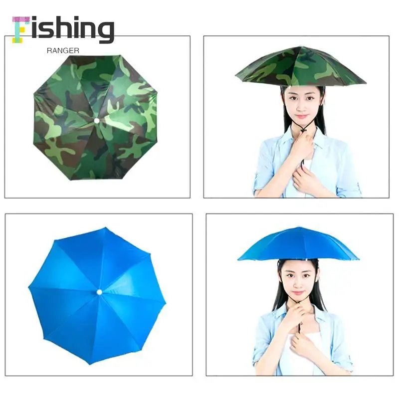 1pc Foldable Umbrella Hat Fishing Hiking Camping Beach Headwear Sun Cap Head Hat