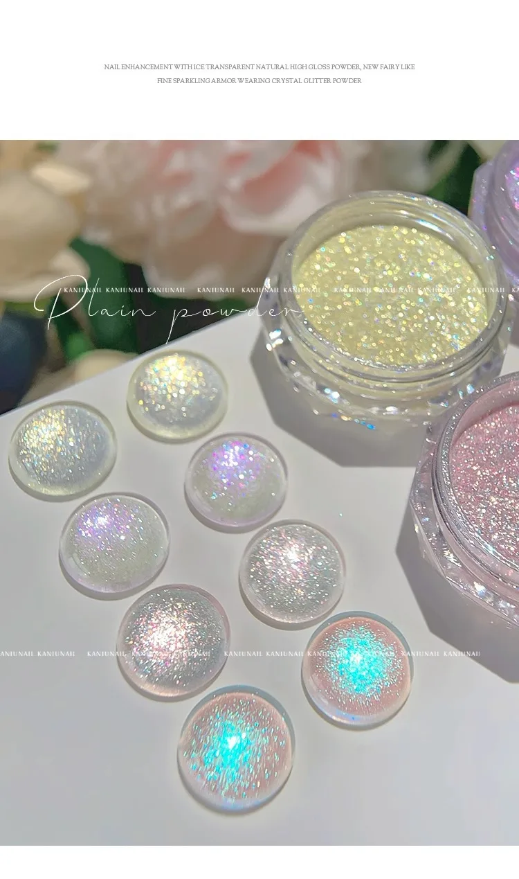 4 Stück Hochglanz-Feenpuder Gelb/Rosa/Lila/Blau Eistransparentes Aurora-Nagelpuder Ultrafeines Glänzendes Maniküre-Glitzerpuder – Detail 2