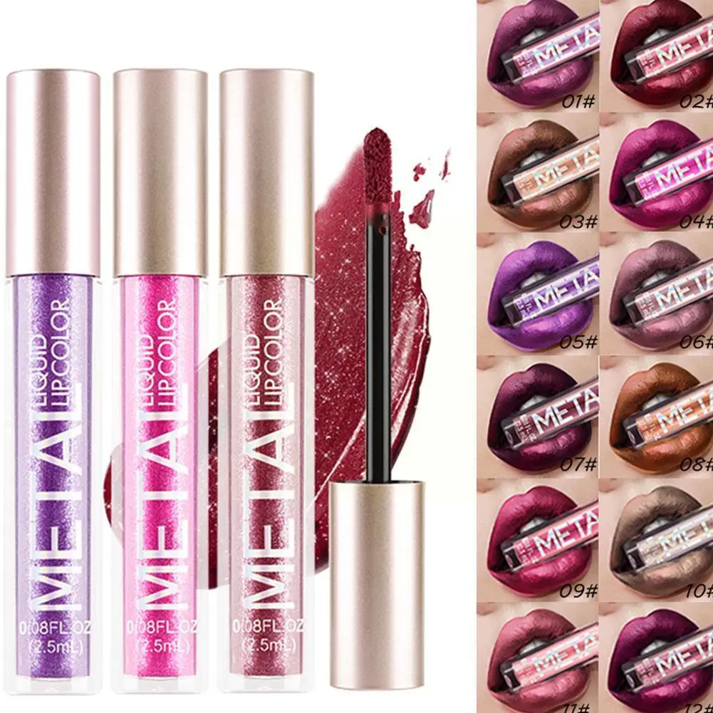 

Glitter Metal Liquid Lipstick Waterproof Shiny Shimmer Cup Metal Gloss Gloss Lip Long Makeup Lip Tint Non-Stick Lasting M3D7
