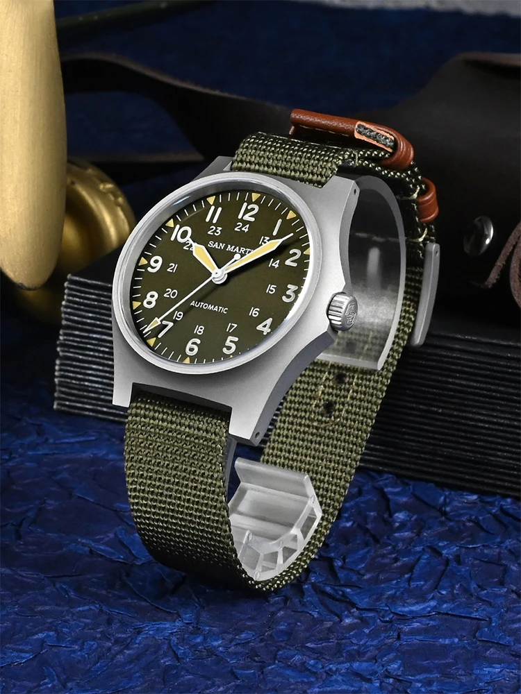 San Martin 38mm NH35 Field Automatic Watches For Men Wrist Watch Clock Mechanical Simple Pilot Waterproof 10ATM Montre SN0137 - Image 3