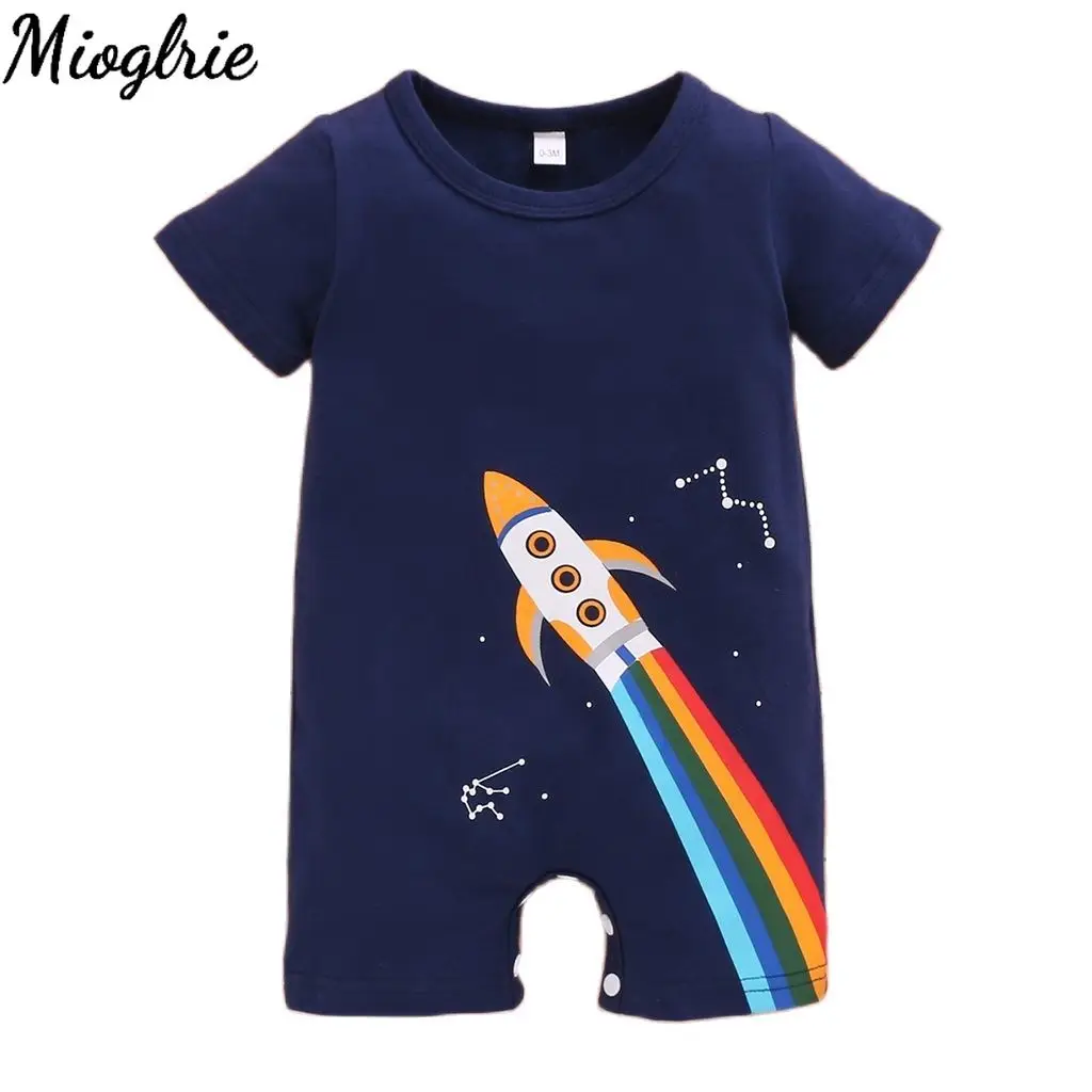 2023 Infant Boy Jumpsuit Newborn Baby Romper Cartoon Rocket Print Summer Short Sleeve Baby Boy