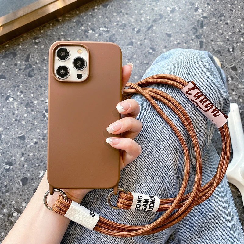 Candy Color Soft Silicone Crossbody Lanyard Phone Case with Necklace Strap