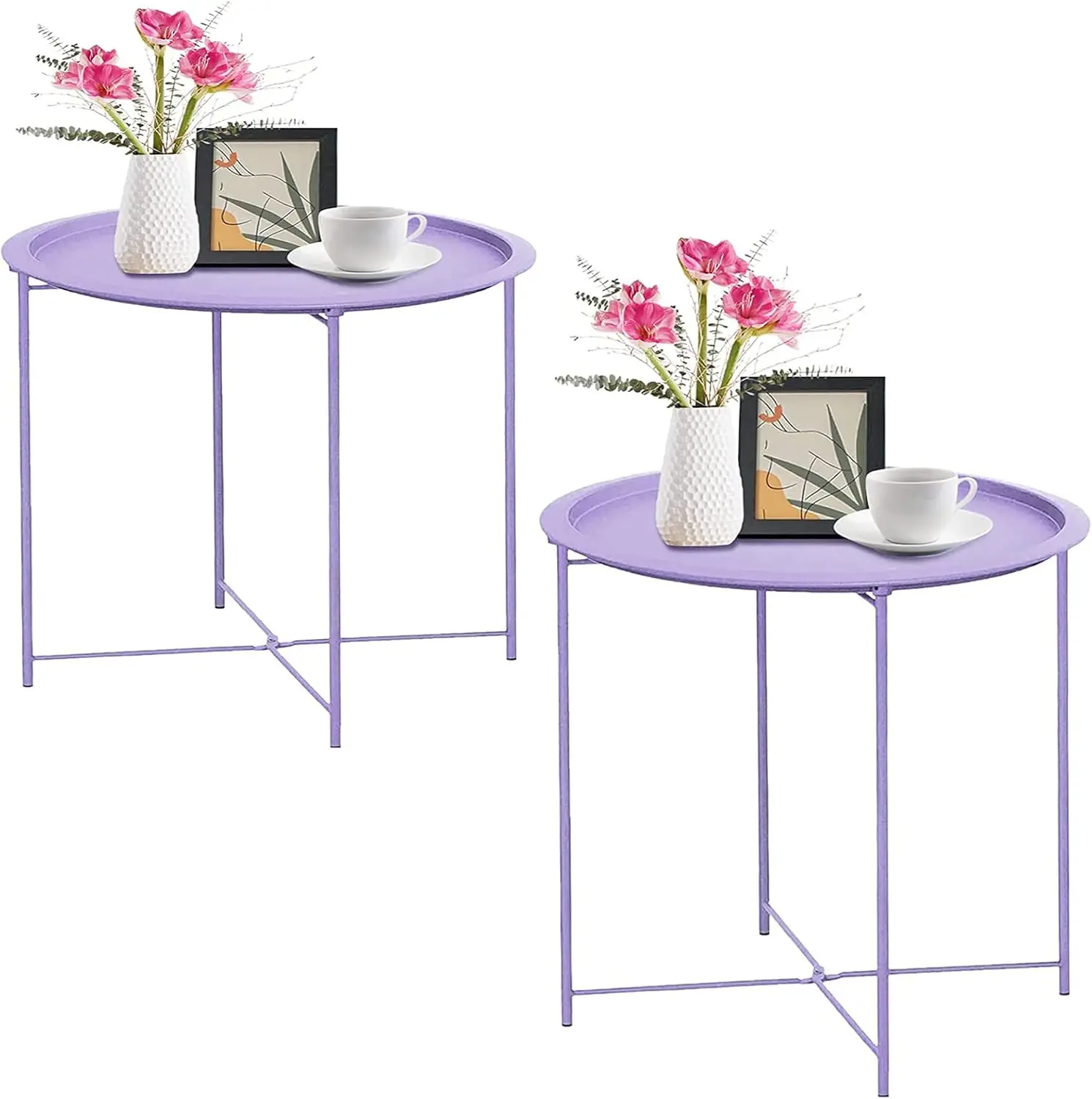 Outdoor Side Table, Small Patio Table Metal Side Table, Round Folding Side Table, for Outdoor and Living Room 2