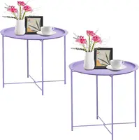 Outdoor Side Table, Small Patio Table Metal Side Table, Round Folding Side Table, for Outdoor and Living Room 2