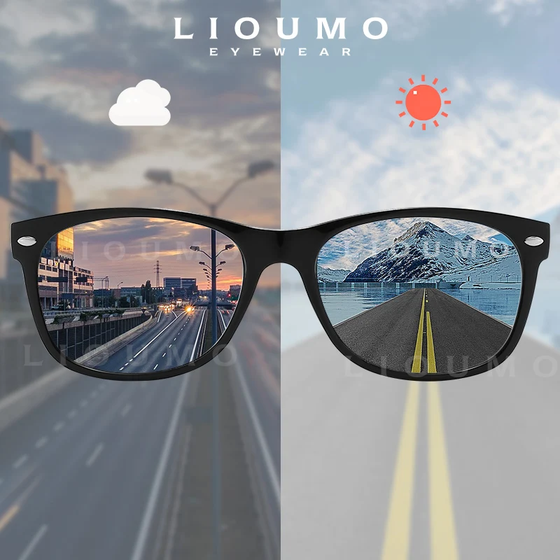 

LIOUMO Classic Retro Rivet Sunglasses Photochromic Shades For Men Square Chameleon Driving Glasses Women Anti-Glare gafas de sol