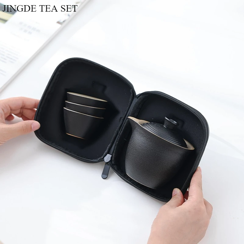 1 Pot+3 Cups Kung Fu Tea Set, Kuaike Cup, Portable Travel Tea Set, Outdoor Tea Cup, Activity Gift Cup Set