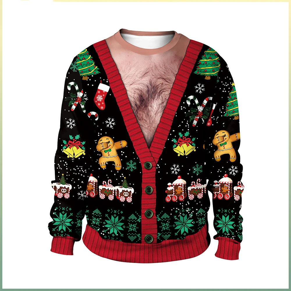 2024 Autumn Holiday Two-piece Women's Christmas Clothing Digital Printing Christmas Pullover Round Neck Christmas Couple Sweater