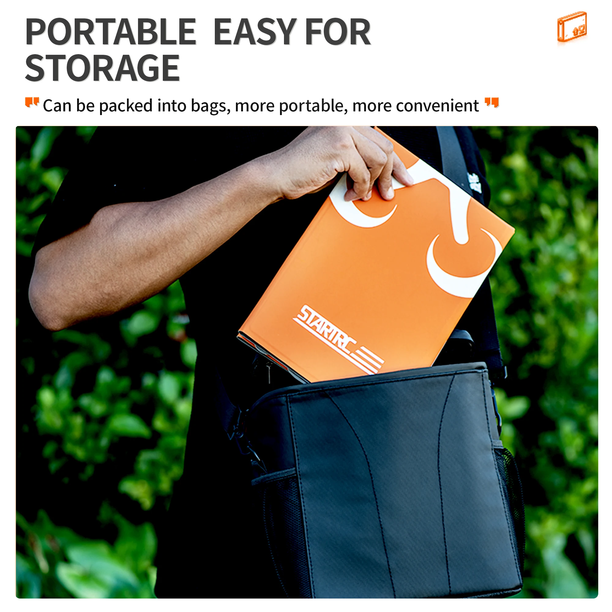 Gros plan sur la surface imperméable de la plateforme d'atterrissage pliable pour drone 55x55 cm, avec un drone DJI Air en vol stationnaire au-dessus.