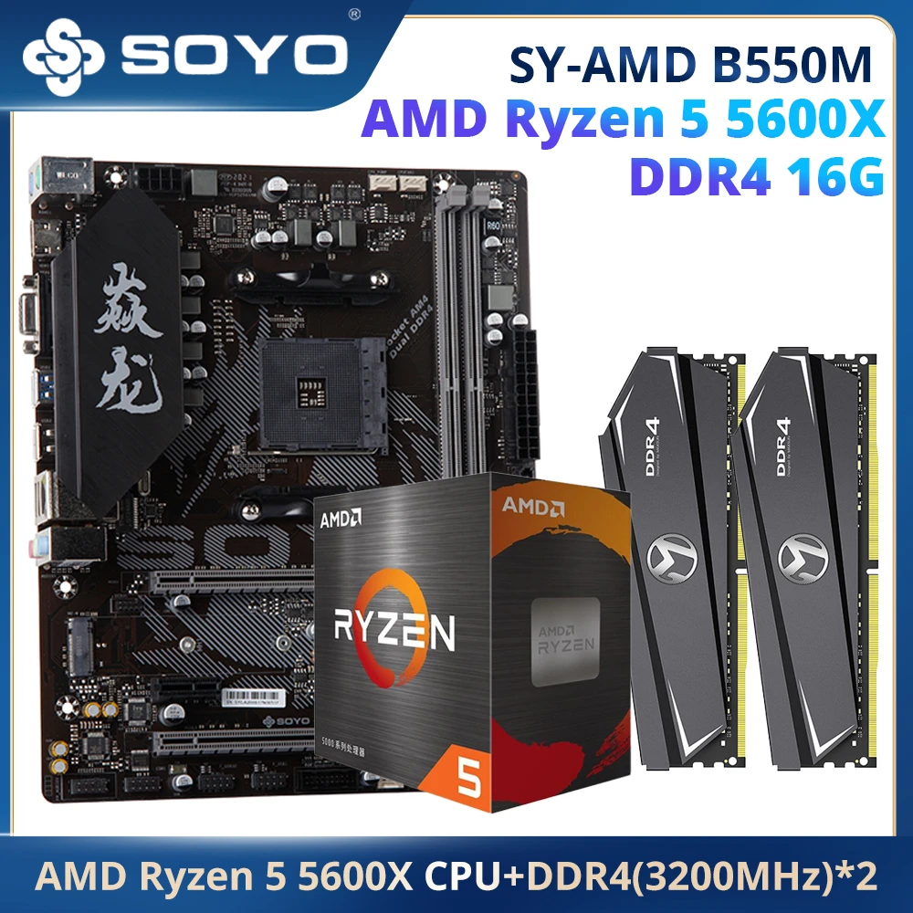 Koel verlegen Dierbare Soyo Dragon B550m With Ryzen 5 5600x Cpu Processor Gaming Motherboard  Set&dual-channel Ddr4 8gbx2=16g 3200mhz Ram For Desktop Pc - Motherboards -  AliExpress