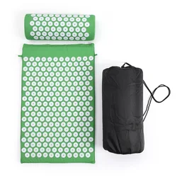 Stress Relief Acupressure Massage Cushion Set with Pillow for Back Pain and Muscle Relaxation (Green Set)