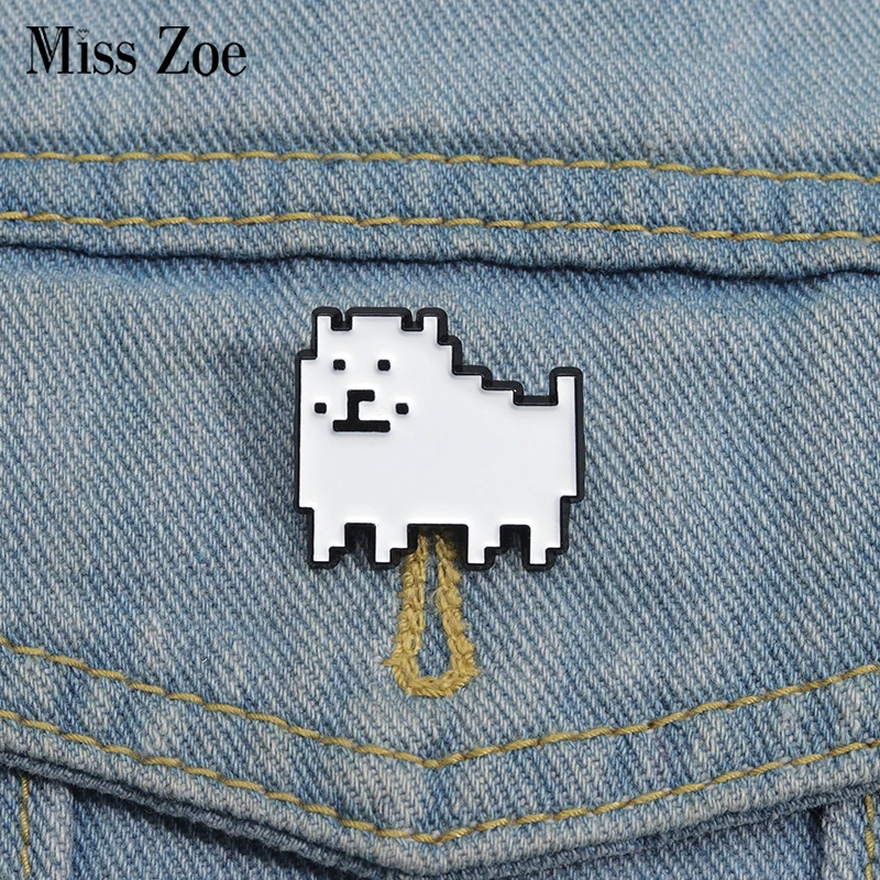DogPixelArtEnamelPinsCustomWhiteCuteGameDogBroochesLapel