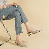Grandes sandales à talons hauts pour femmes, chaussures à rayures à la mode, douces et respirantes, tricotées, rondes et épaisses, nouvelle collection 2025 (talon haut 5cm) 2