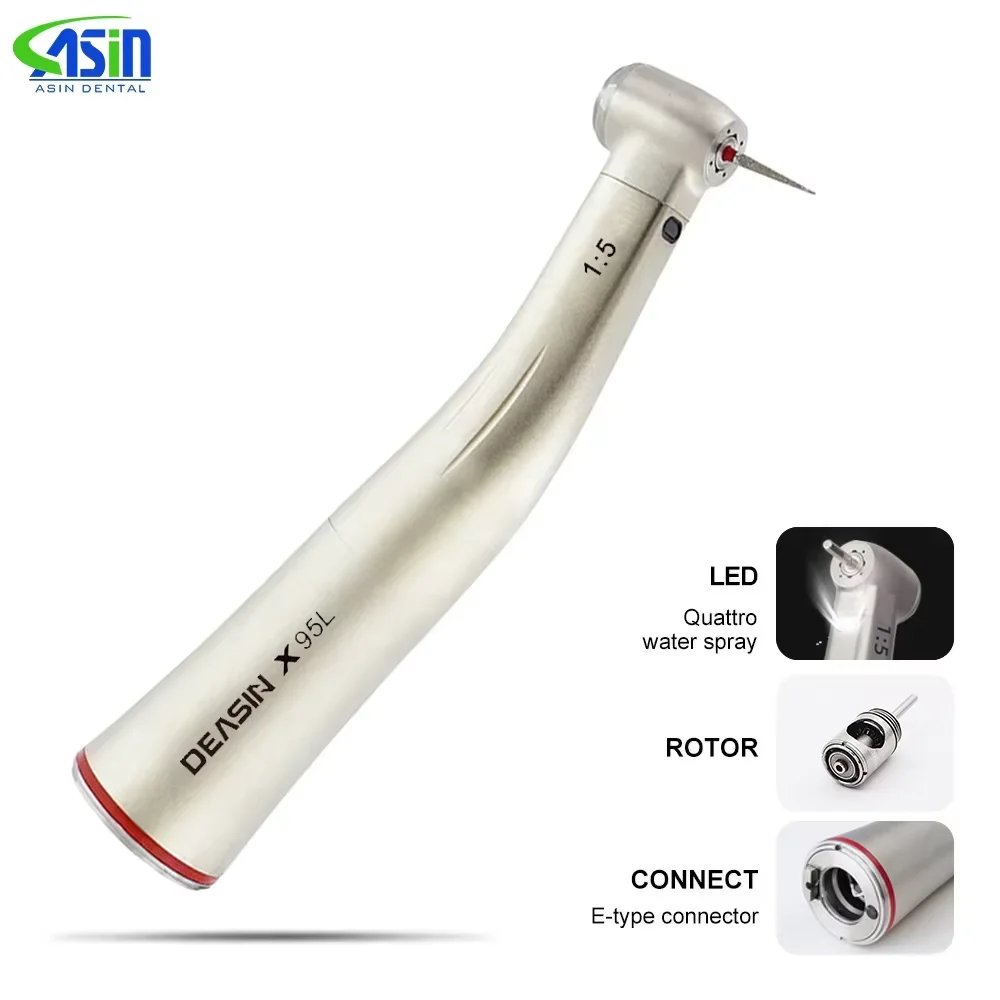 Dental 1:5 Low Speed Handstück Zunehmende Rote Ring Contra Winkel Interne Wasser Spray Mit Glasfaser Für E-typ motor