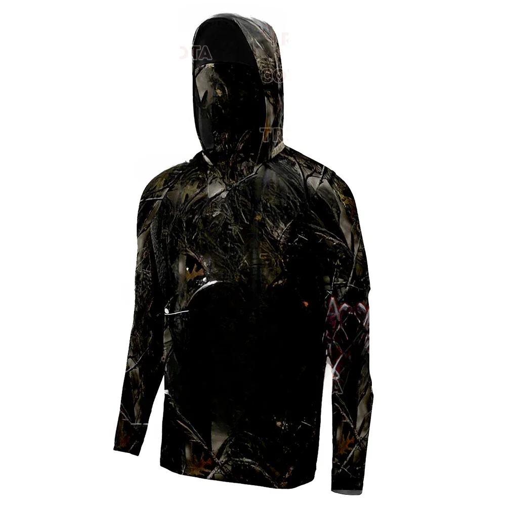 Fishing Clothes Camouflage Long Sleeve T-Shirt Face Mask Men Fishing Shirts UV Protection Breathable Hooded Angling Clothing fly fishing clothes mens hiking shirts