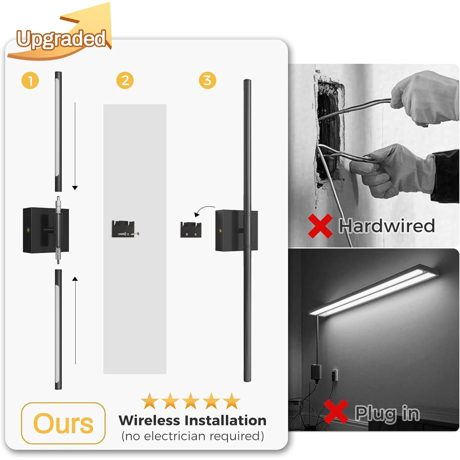 Rechargeable LED Wall Lamp Rotatable Segmented Warm Light For Living Room Bedroom Hallway Study Room Restroom Indoor Lighting