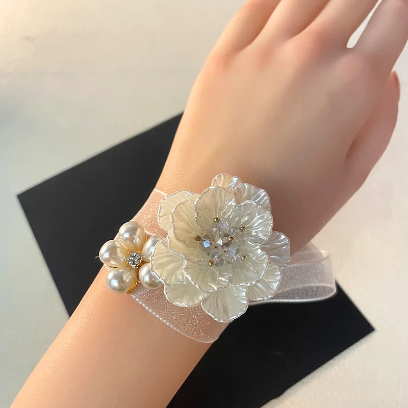 

Girls Wedding Wrist Corsage Bridesmaid Bracelet Silk Flower Bracelets Wedding Dancing Party Accessories Artificial Hand Flower