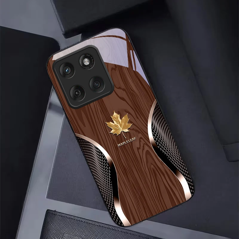 Maple Leaf Wood and Black Glass Phone Case Cover