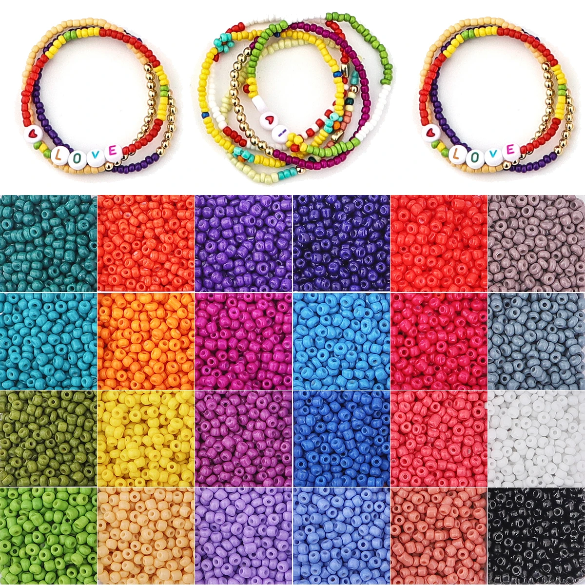 Rice Beads 24Grid Set 24 Color Solid Painted Rice Beads 3mm Unique Loose Beads Handcrafted DIY Jewelry Earrings Necklaces