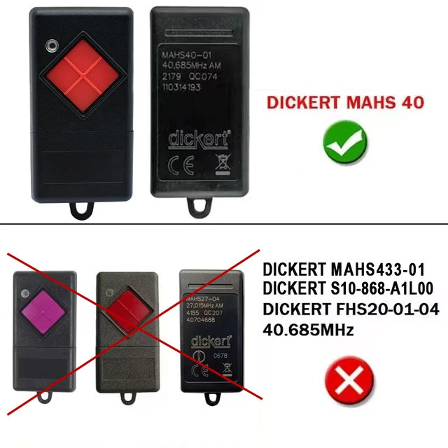Hand-held Transmitter DICKERT MAHS40-01 MAHS40-04 40.685 mhz Garage Door Remote Control Compatible For DICKERT Red Key 40mhz 2