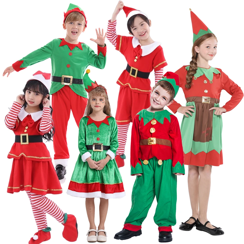 Conjunto de ropa de Santa Claus para niños y niñas, traje de Navidad,  pantalones de vestir, Tops, sombrero, capa, cinturón| | - AliExpress
