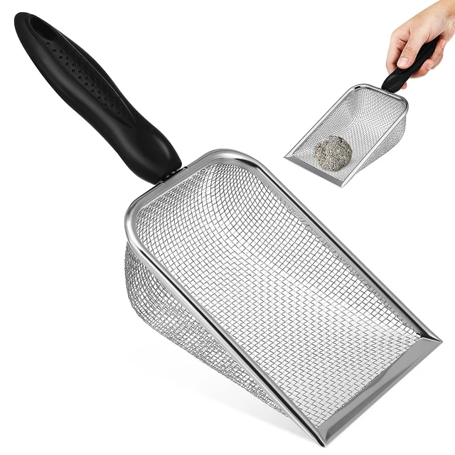 Stainless Steel Cat Litter Scoop Metal Small Holes Long Handle Litter Box Scooper Ergonomic Tool 5