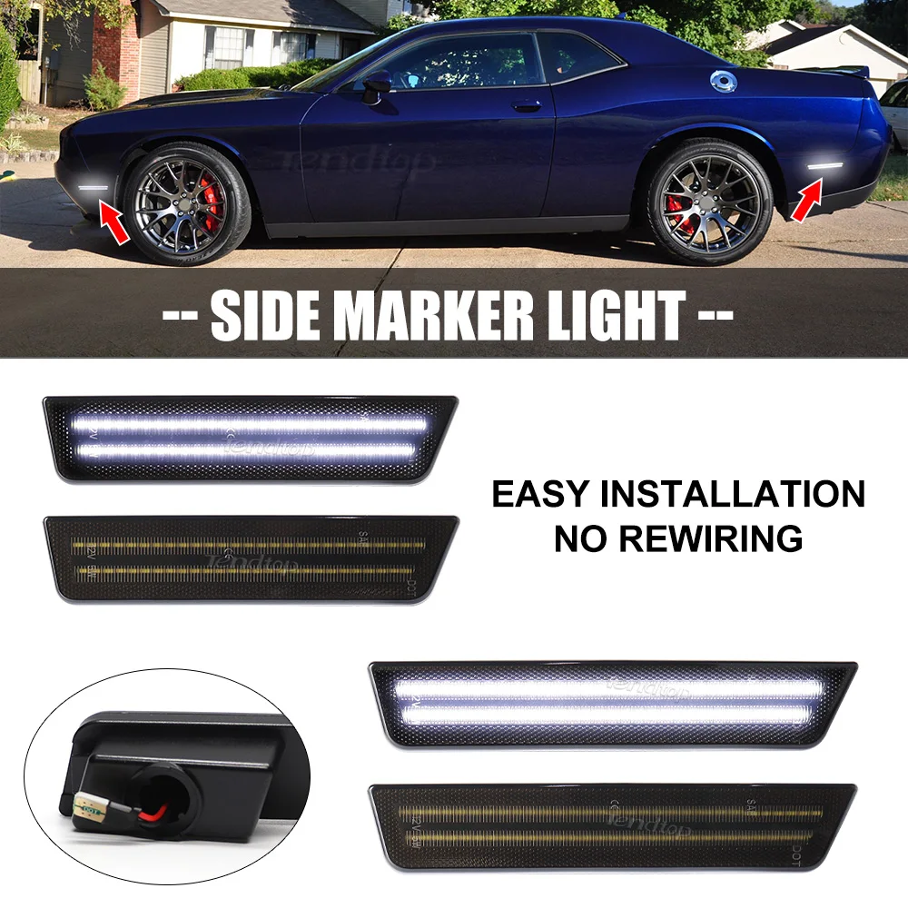 

4 шт., белая фотовспышка для Dodge Challenger 2008-2014, автомобильная фара для переднего и заднего бампера