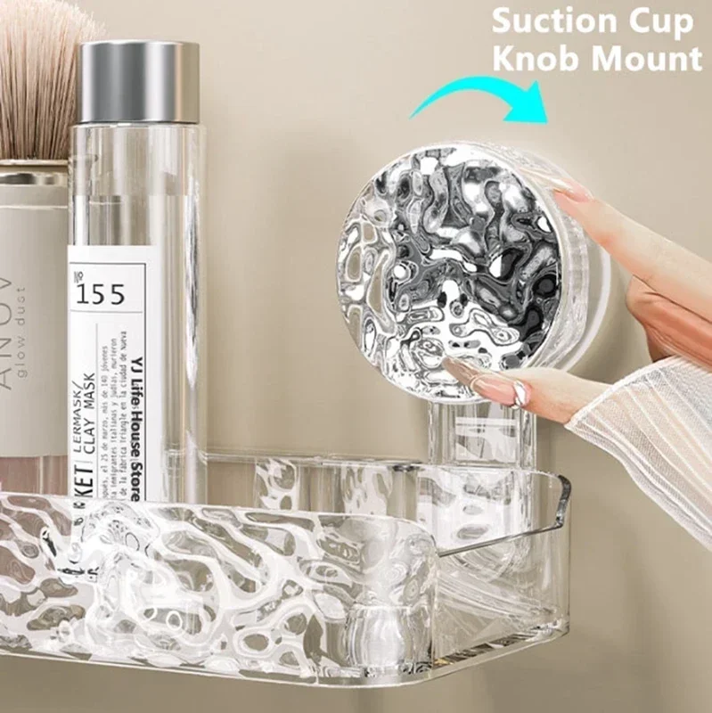 Light Luxury Bathroom Shelf Suction Cup Shampoo Shower Rack Punch-Free Storage Organizer Holder Bathroom Accessories 3