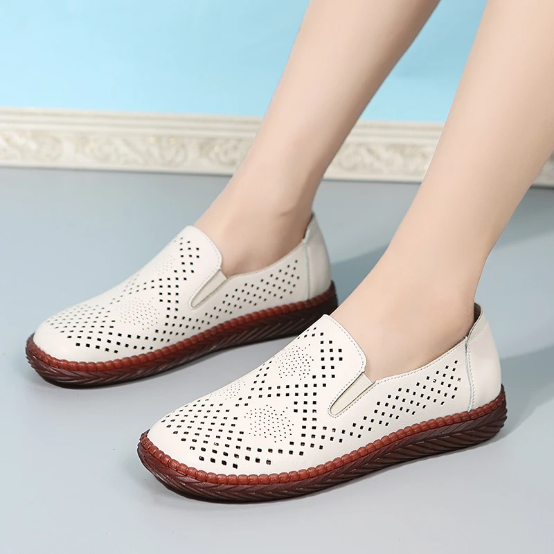 

Women's Casual Shoes Summer Slip-on Loafers Flower Hollow White Round Toe Toe Shoes Solid Color Ordinary Craft Woman Flats