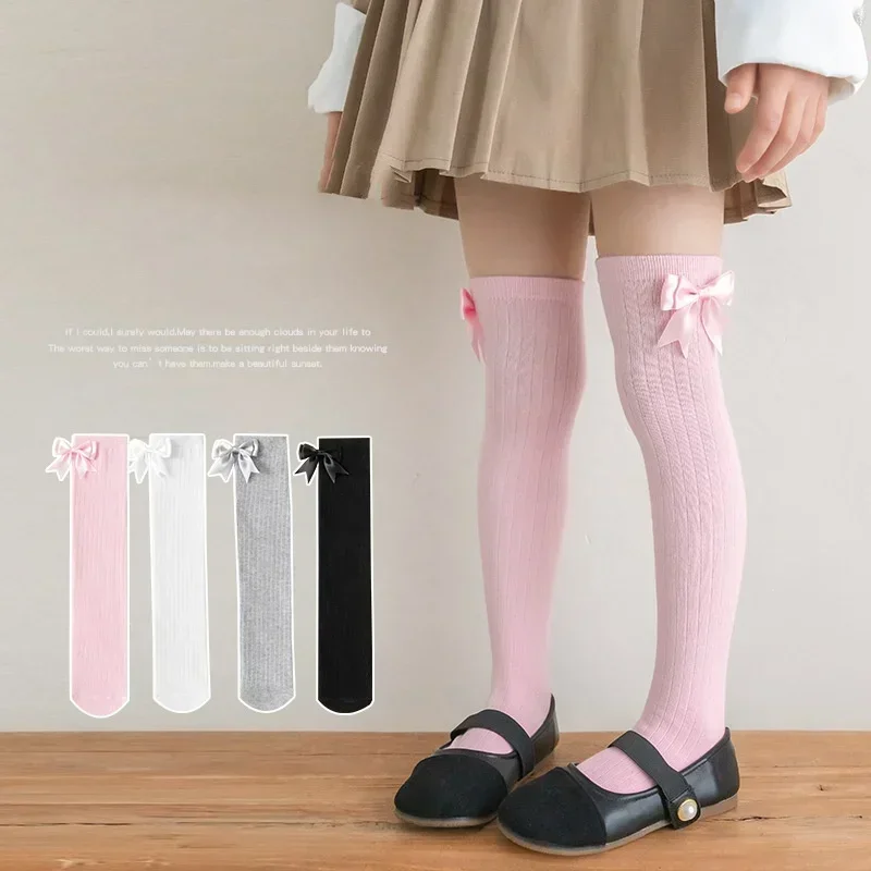 Korean Soft Knee High Sock for Kids Girl Sweet Fashion Bow Leggings Stocking Sock Cotton Spring Autumn Children School Sock
