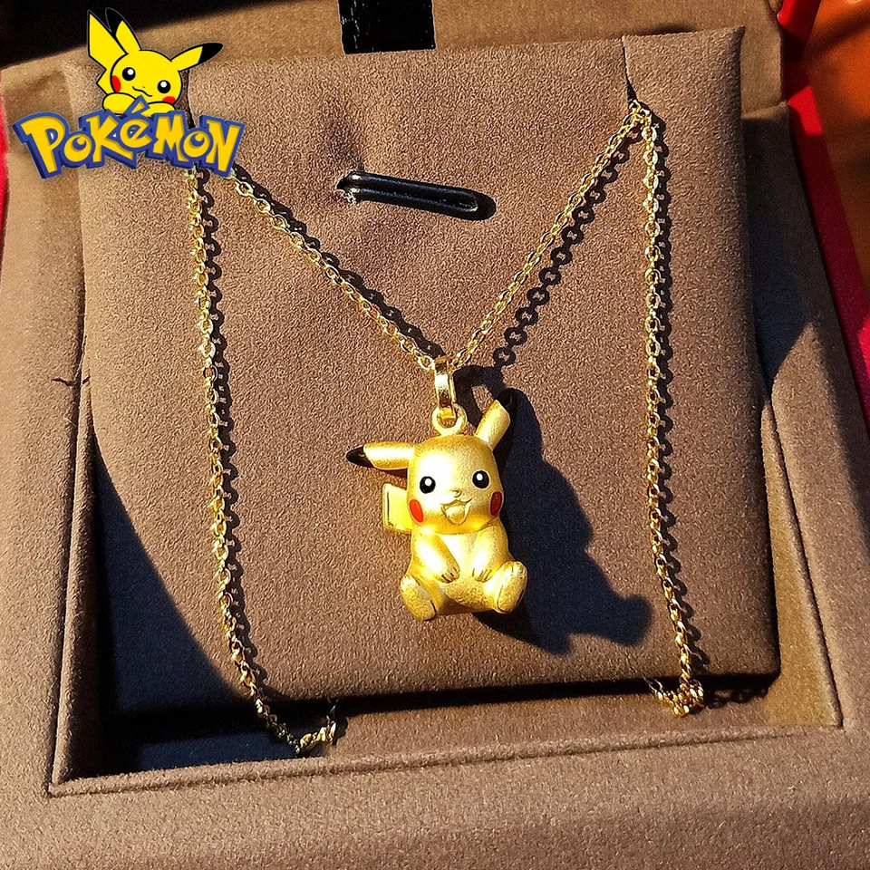 3D Yellow Pikachu Pokémon Gold Plated Pendant Necklace - 18 Inch Chain, Enamel Detail