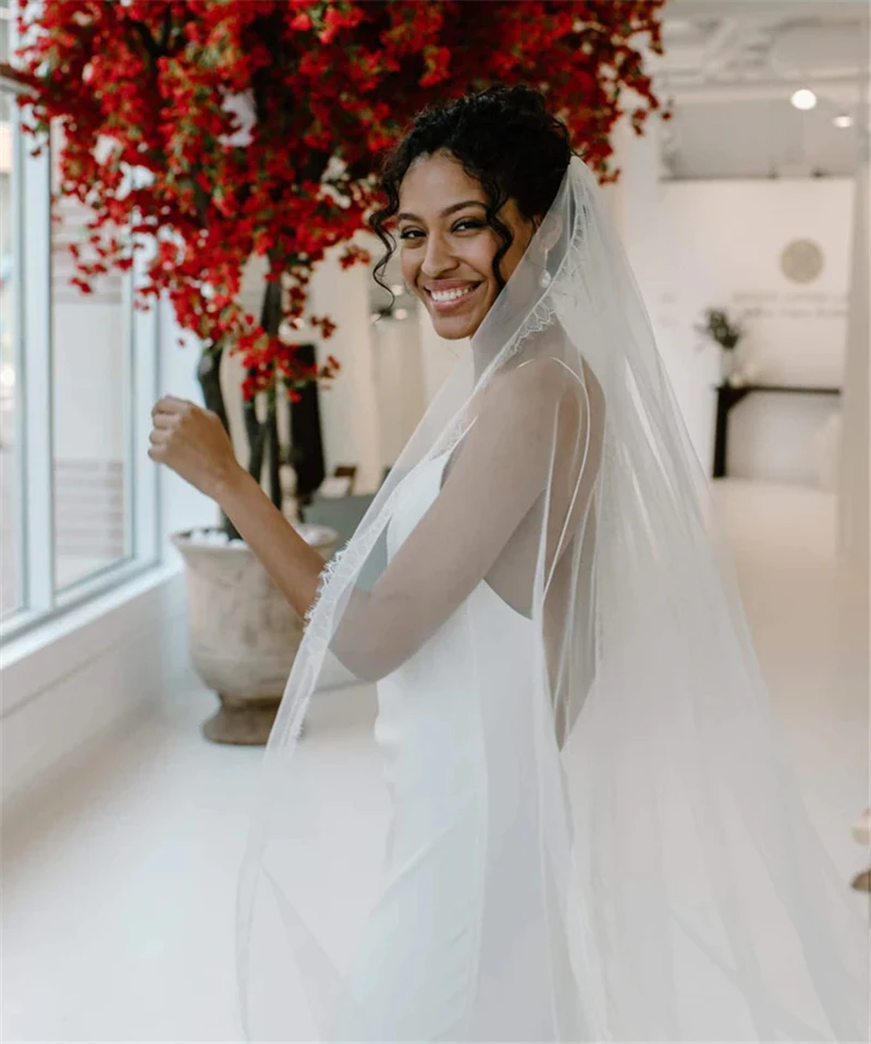 MJWDP - Vestido de novia largo blanco con peine y capas de velo de boda  para iglesia nupcial con cuentas de cristal (color : D, tamaño: 29.5 in)