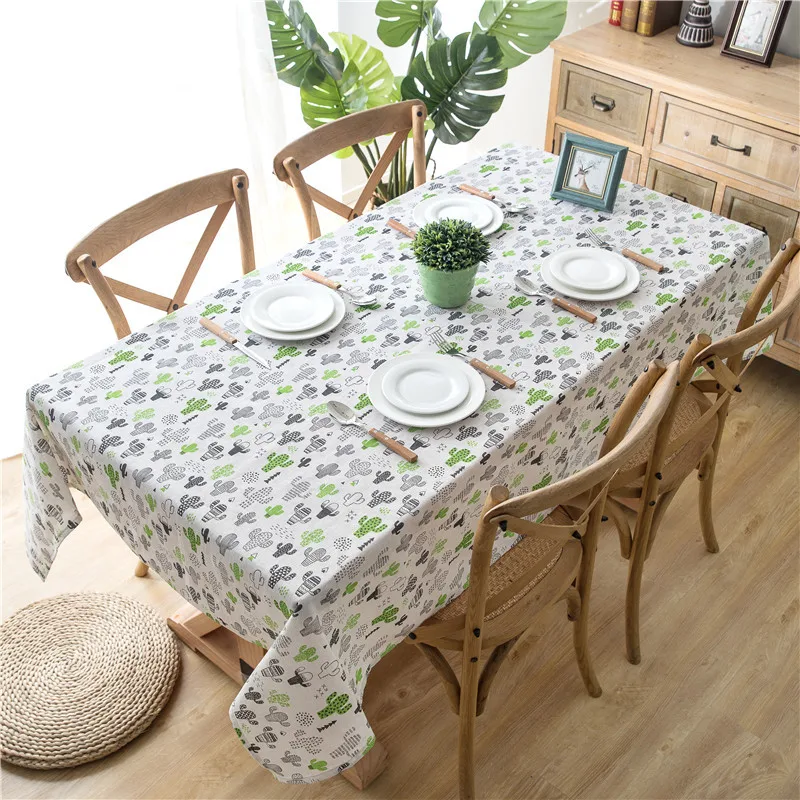 

Nordic Style Cactus Plant Printed Tablecloth Waterproof and Oil Resistant Decorative Table Mat Nordic Ins Style Tea Table Cloth