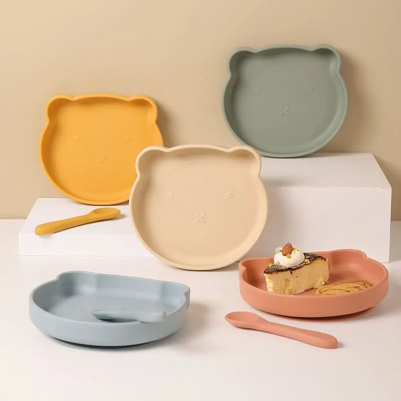 Baby Safe Silicone Sucker Dining Plate Cute Cartoon Children Dishes Suction Toddle Training Tableware Kids Feeding Bowls 6