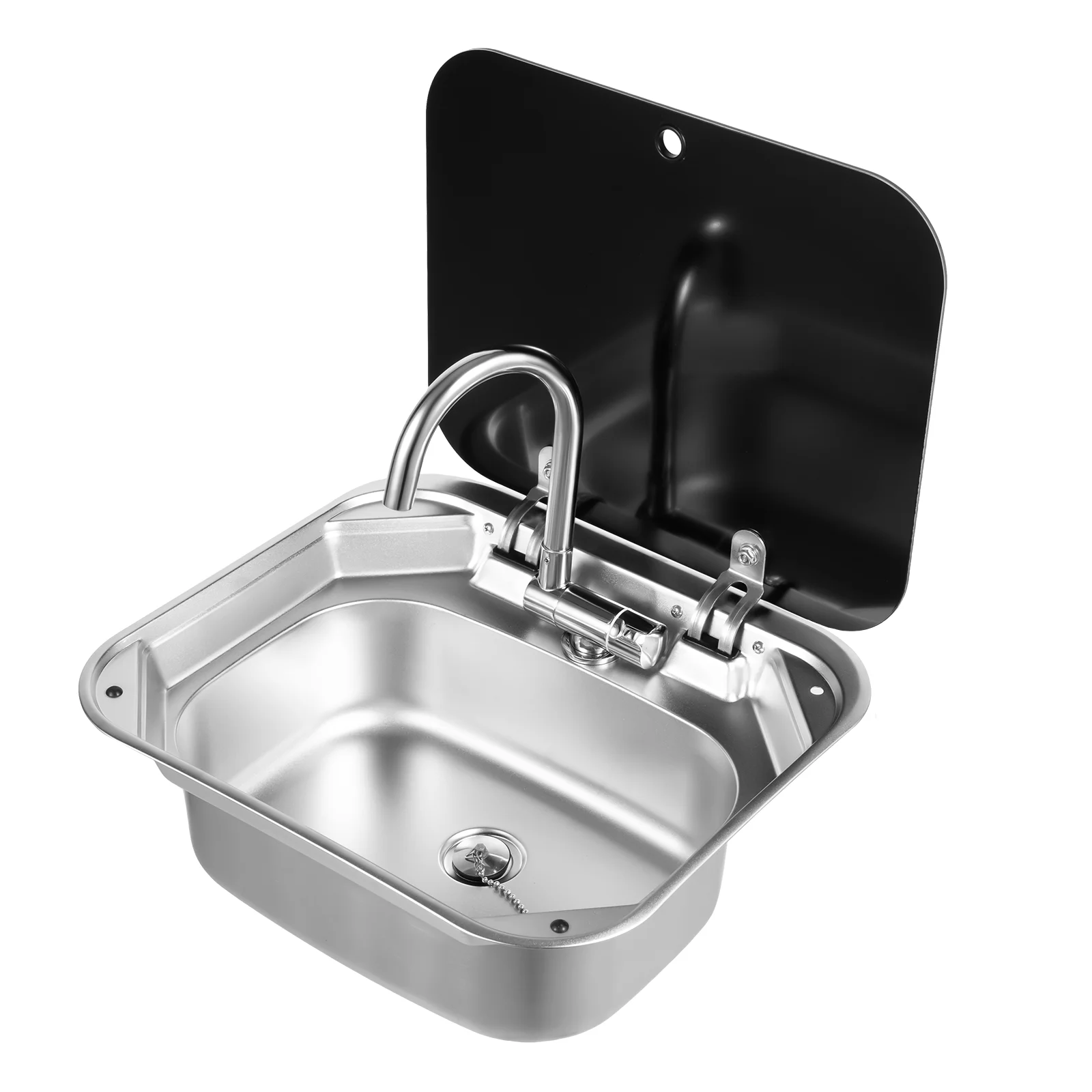 Edelstahl-Handwaschbecken 42,3*37,3*15cm Spüle mit Drehbarem Wasserhahn Einzelbecken Küchenspüle für Wohnmobil Camper Anhänger – Detail 19