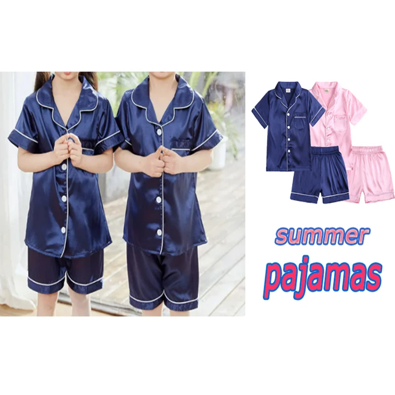 Comfortable Summer Pajama Sets for Boys Girls Silk Satin Top+Pant Long Sleeve Solid Silky Pyjamas Nightgown Children Sleepwear kids clothing set kids pajamas set kids pajamas pajama sets