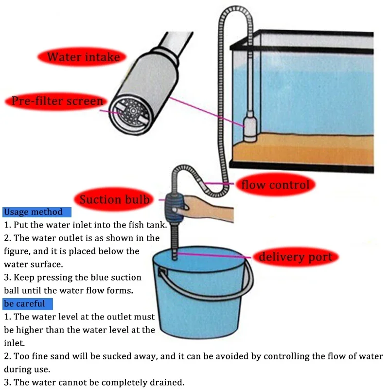Aquarium Water Pump Aquarium Siphon Fish Cleaner Pump Tank Syphon Vacuum Semi-automatic Water Change Changer Gravel Water Pump Filter Accessories
