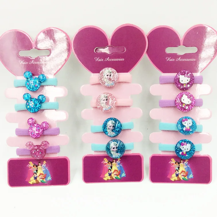 Hair Accessories 4pcs Disney cartoon Frozen children hair rope Elsa princess hair accessories cosmetic headwear girl birthday gift rubber band
