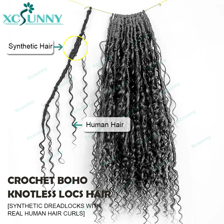 Knotless Crochet Boho Goddes Locs With Human Hair Curls Curly Ends Pre Looped Crochet New Soft Locs Box Braids 12-72 Strands